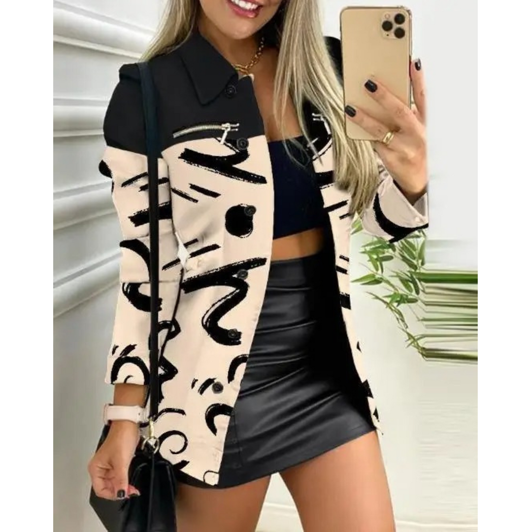 Aliams | Schlank, Gedruckt mit Revers Knopf Lange Sommerjacke