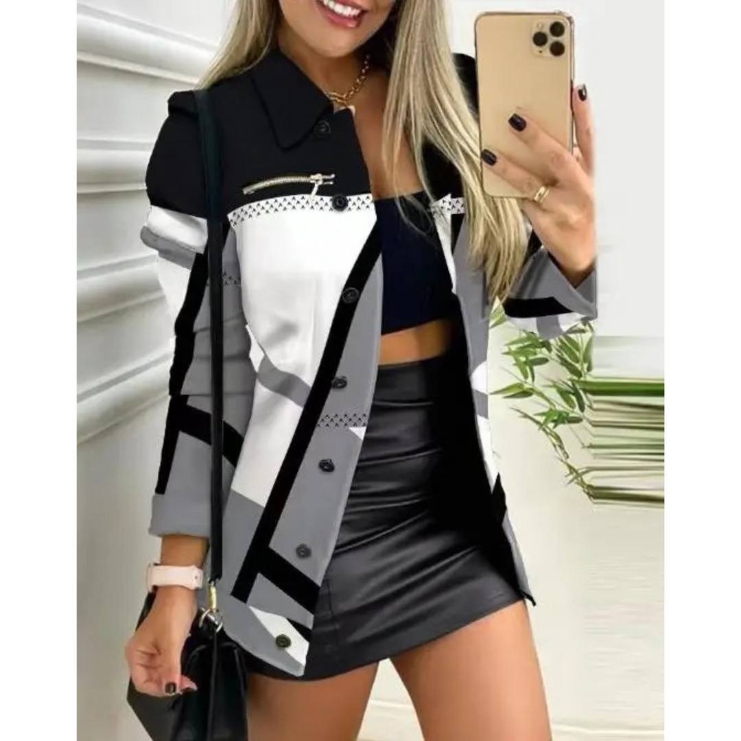 Aliams | Schlank, Gedruckt mit Revers Knopf Lange Sommerjacke