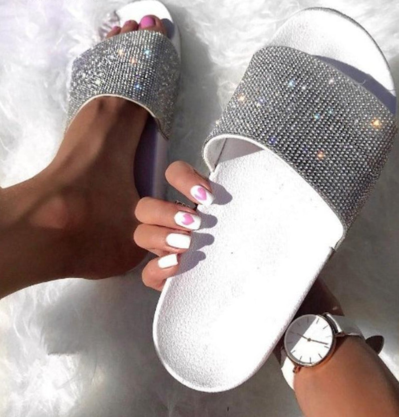 Aliams | Kristall Diamant Slides mit Besatz Sandalen