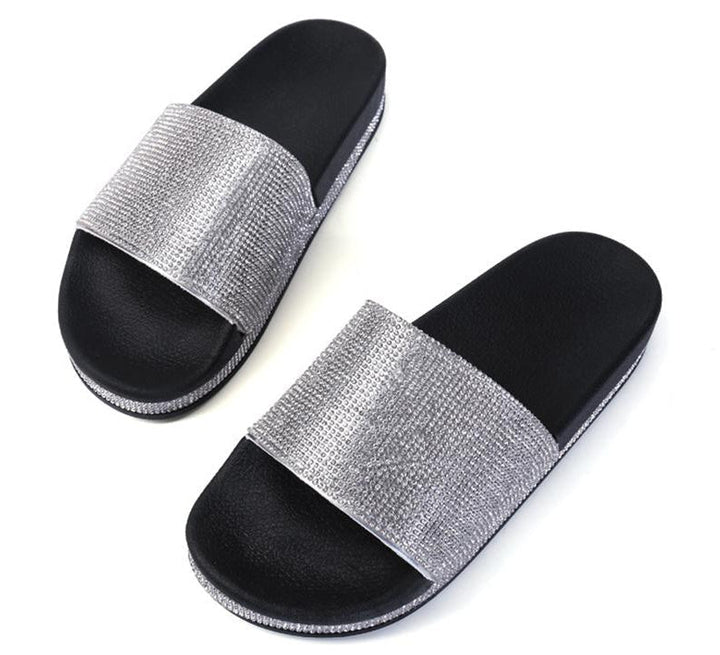 Aliams | Kristall Diamant Slides mit Besatz Sandalen