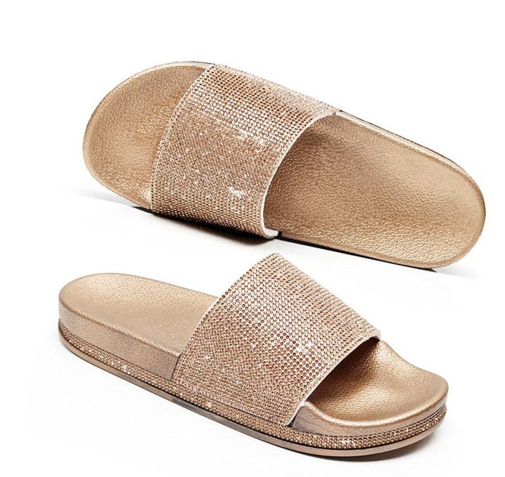 Aliams | Kristall Diamant Slides mit Besatz Sandalen
