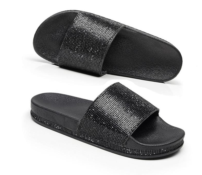 Aliams | Kristall Diamant Slides mit Besatz Sandalen