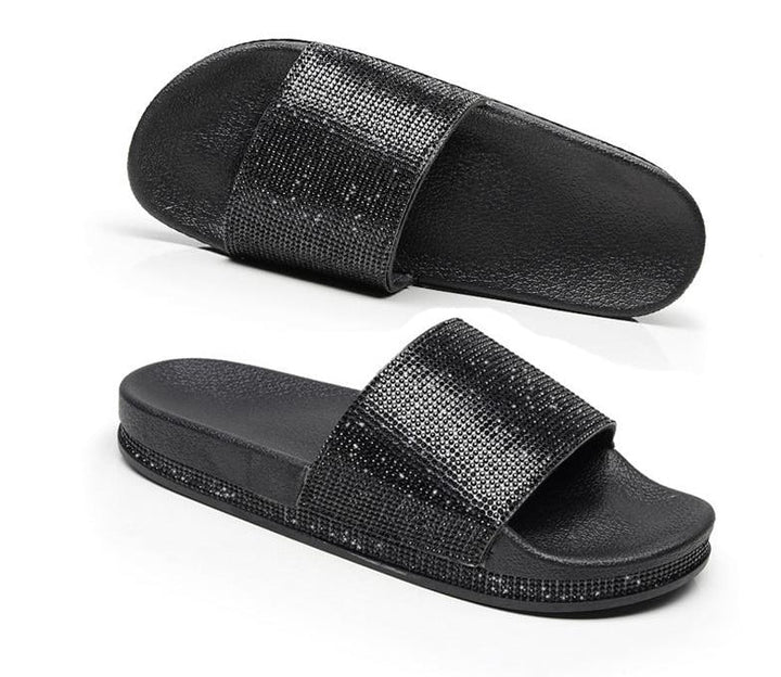 Aliams | Kristall Diamant Slides mit Besatz Sandalen
