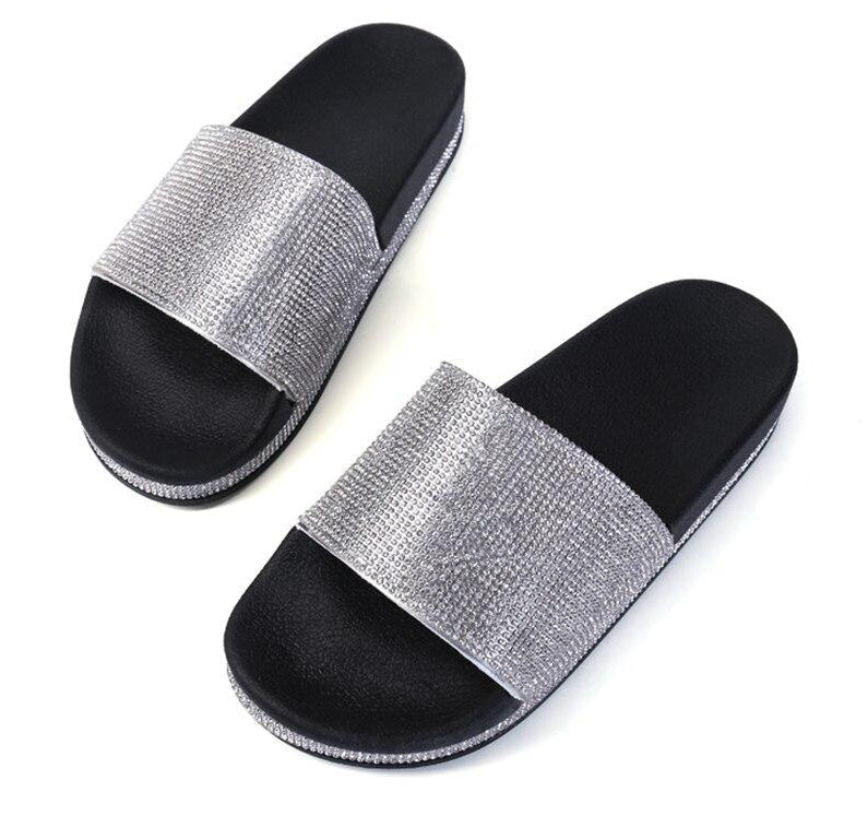 Aliams | Kristall Diamant Slides mit Besatz Sandalen