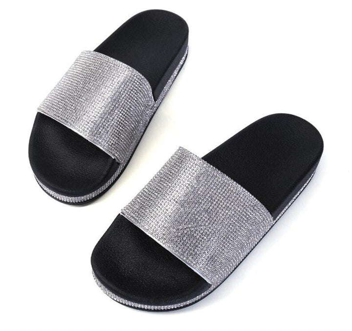 Aliams | Kristall Diamant Slides mit Besatz Sandalen