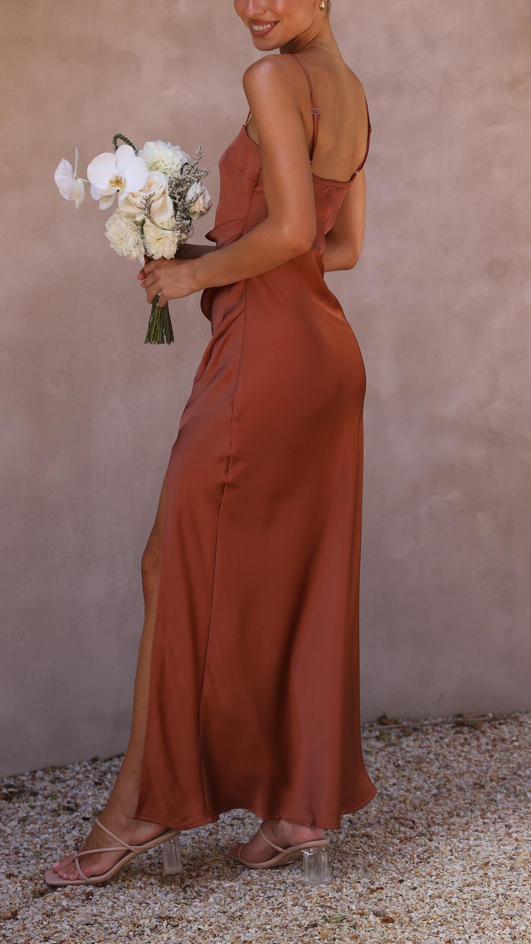 Aliams | Quadrat-Ausschnitt Satin Plissiertes Maxikleid