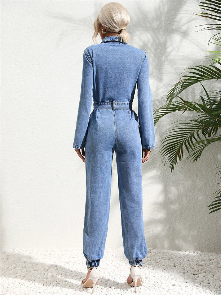 Aliams | Lässiger Denim-Jumpsuit mit Gürtel und Langen Ärmeln für Damen