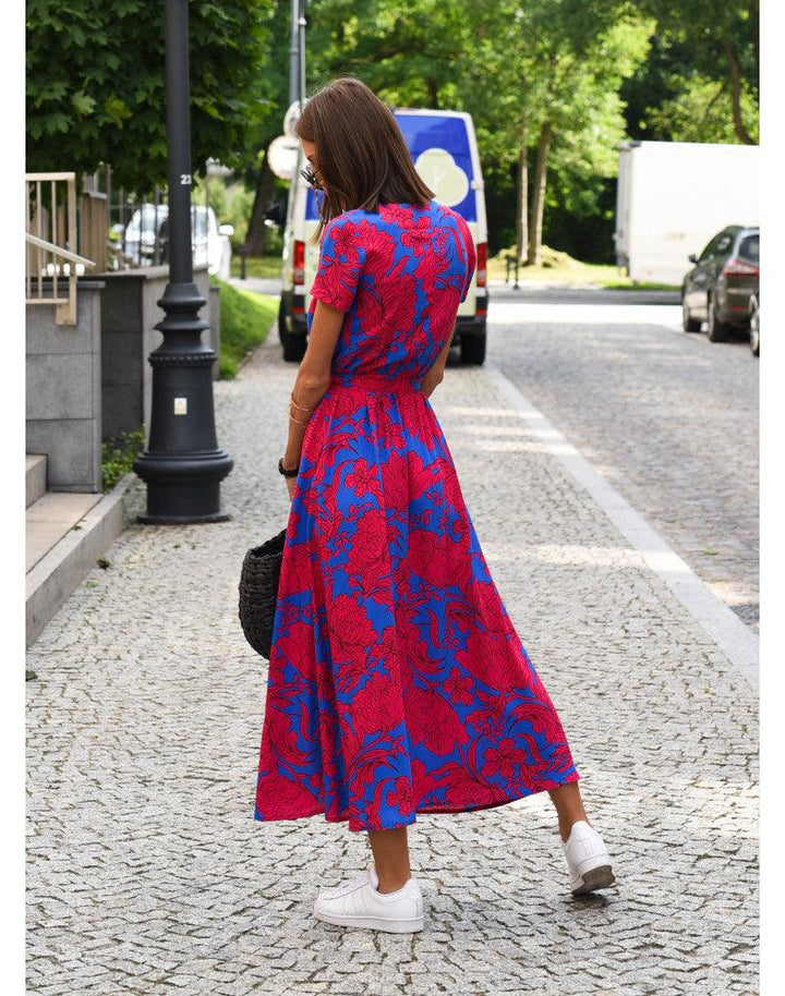 Aliams | Kurzarm V-Ausschnitt Sommerkleid Maxikleid