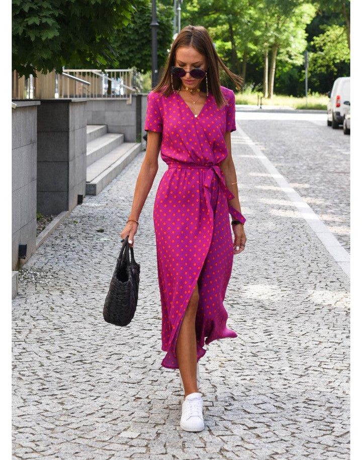 Aliams | Kurzarm V-Ausschnitt Sommerkleid Maxikleid