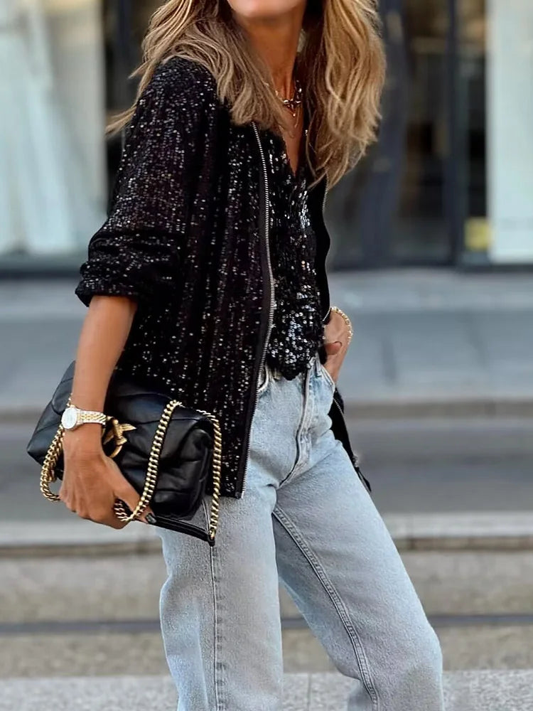 Aliams | Pailletten Loungewear Jacke für Damen