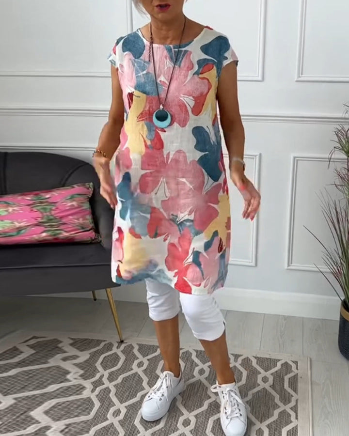 Aliams | Lässiges Longtop mit Farbenfrohem Blumenprint