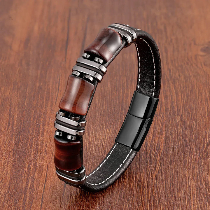 Aliams | Tigerauge Naturstein Lederarmband