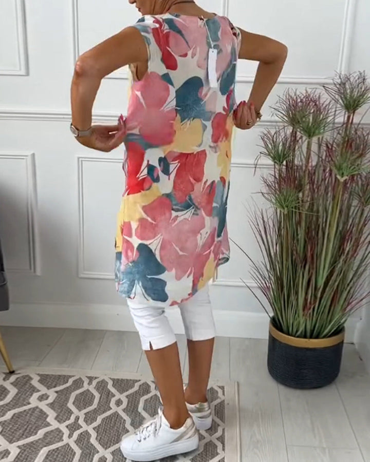 Aliams | Lässiges Longtop mit Farbenfrohem Blumenprint