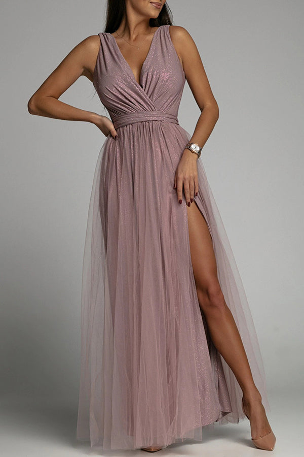 Aliams | It'S My Day Light Tulle Schlitz Maxi Kleid