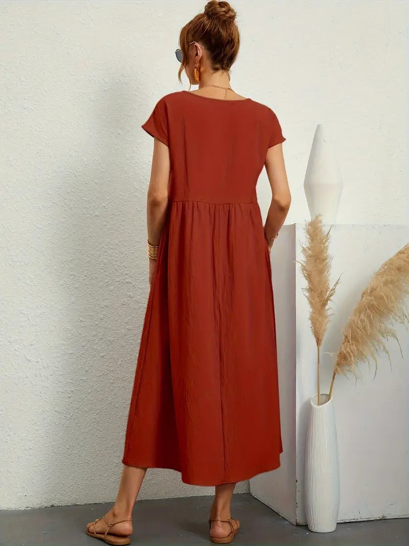 Aliams | Raffinierte Leinen Sommerkleid mit Praktischen Taschen