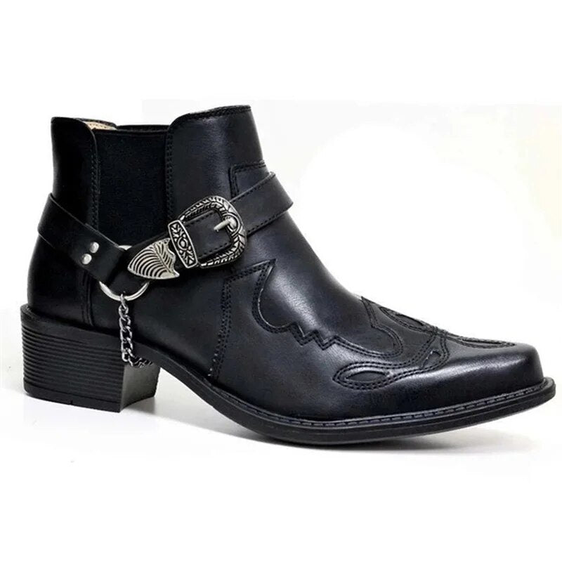 Aliams | Herren Westernstiefel Schwarz Leder