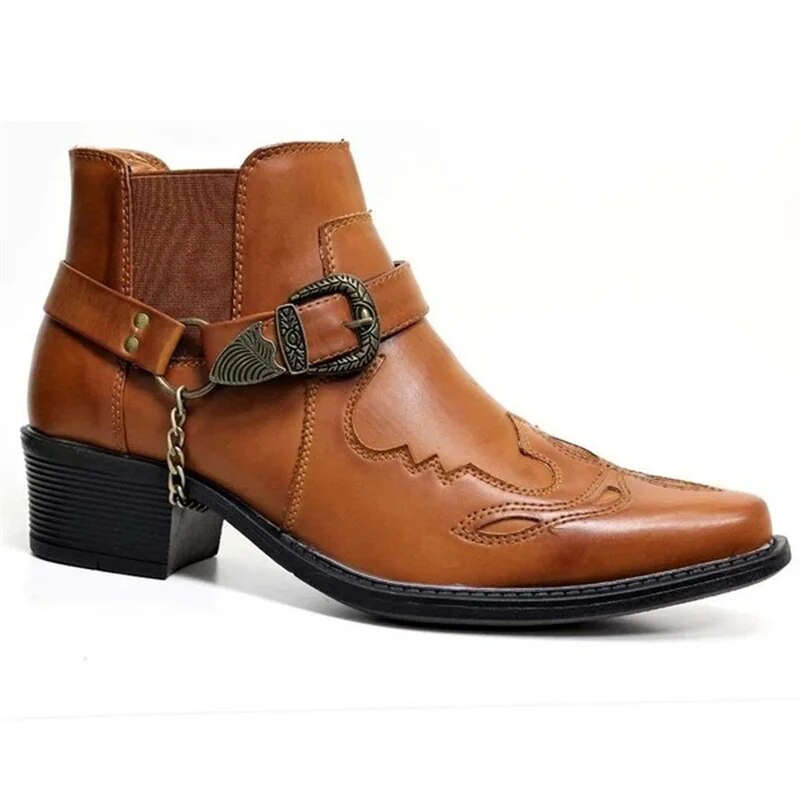 Aliams | Herren Westernstiefel Schwarz Leder