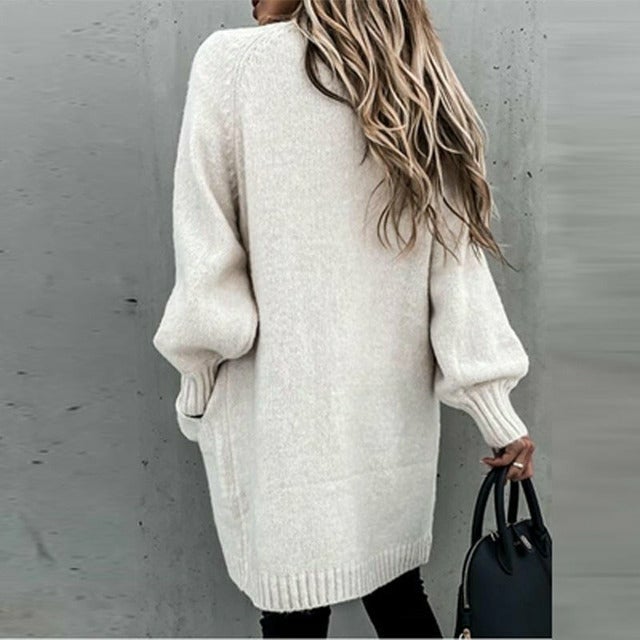 Aliams | Langes, Weiches Damenstrickjacke mit Einer Lässigen Passform