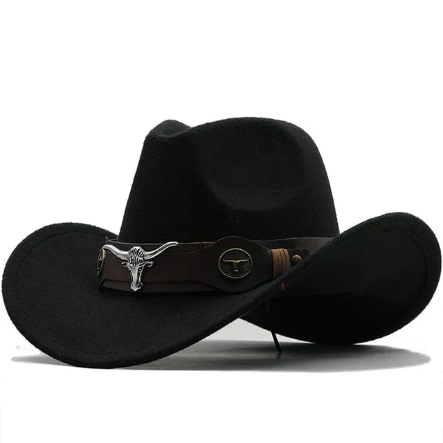 Aliams | Western-Stil Filzhut mit Stier-Schnallenband