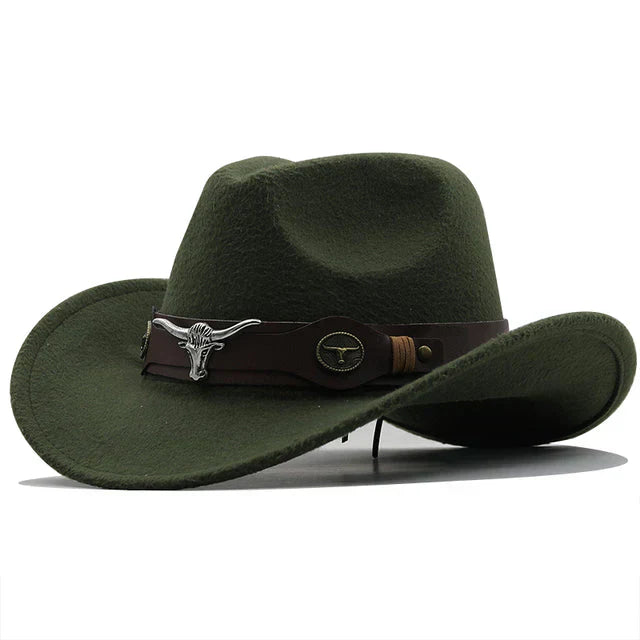 Aliams | Western-Stil Filzhut mit Stier-Schnallenband