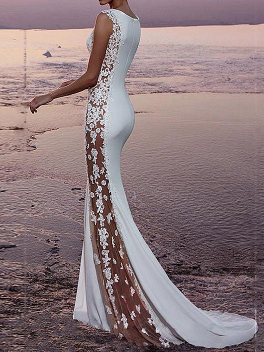 Aliams | Damen Kleider Spitze Paneliert Fischschwanz Abendkleid