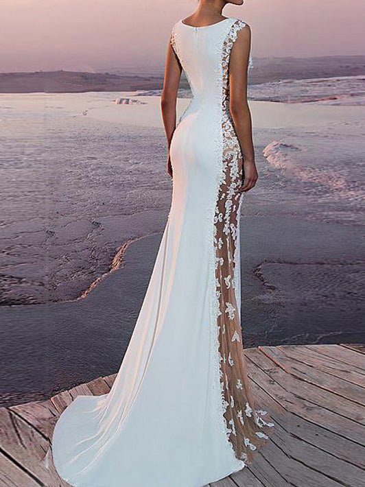 Aliams | Damen Kleider Spitze Paneliert Fischschwanz Abendkleid