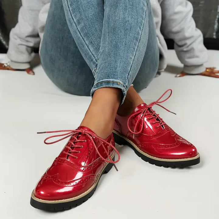 Aliams | Lackschuhe Im Oxford Stil mit Klobiger Sohle für Damen