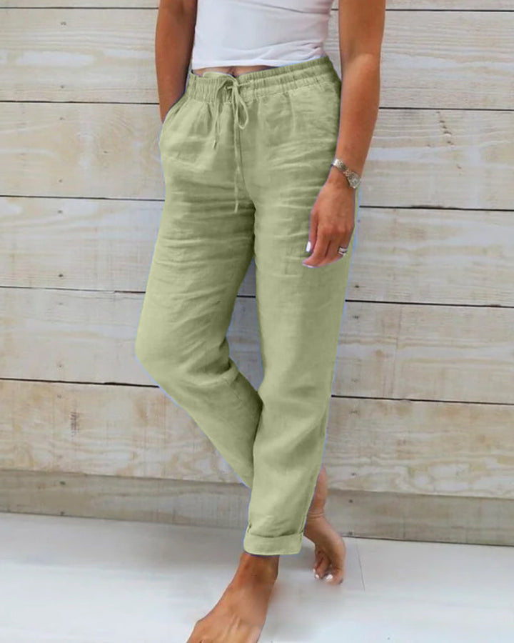 Aliams | Damen Leinenhose mit Baumwollanteil und elastischem Bund