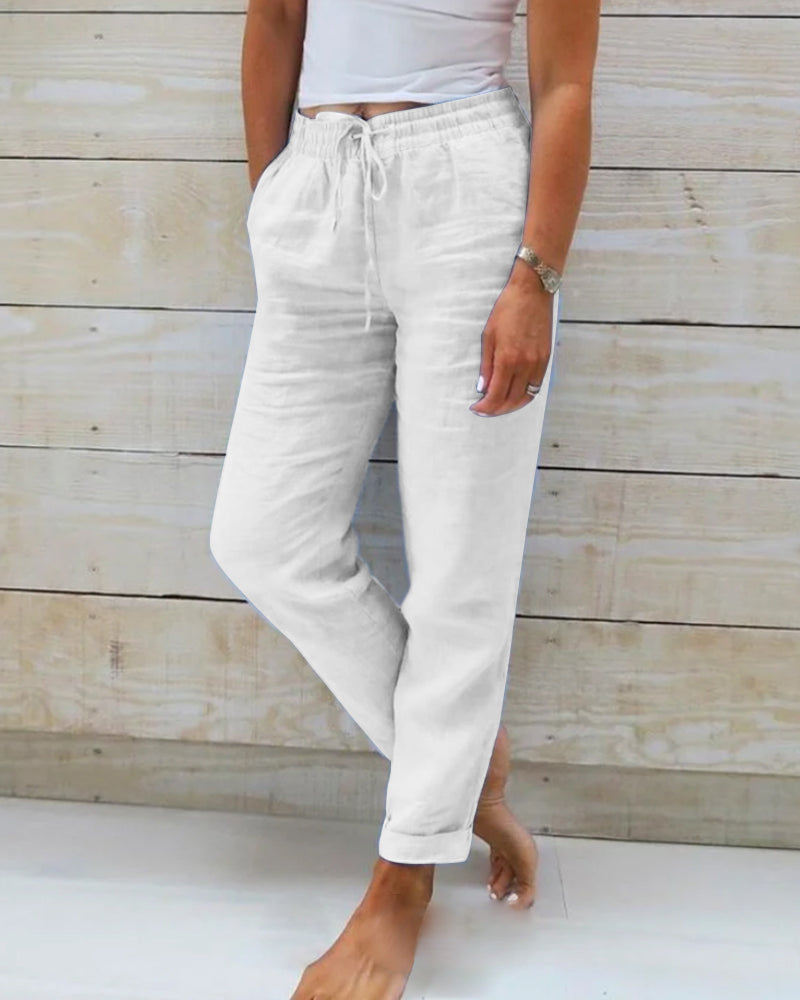 Aliams | Damen Leinenhose mit Baumwollanteil und elastischem Bund