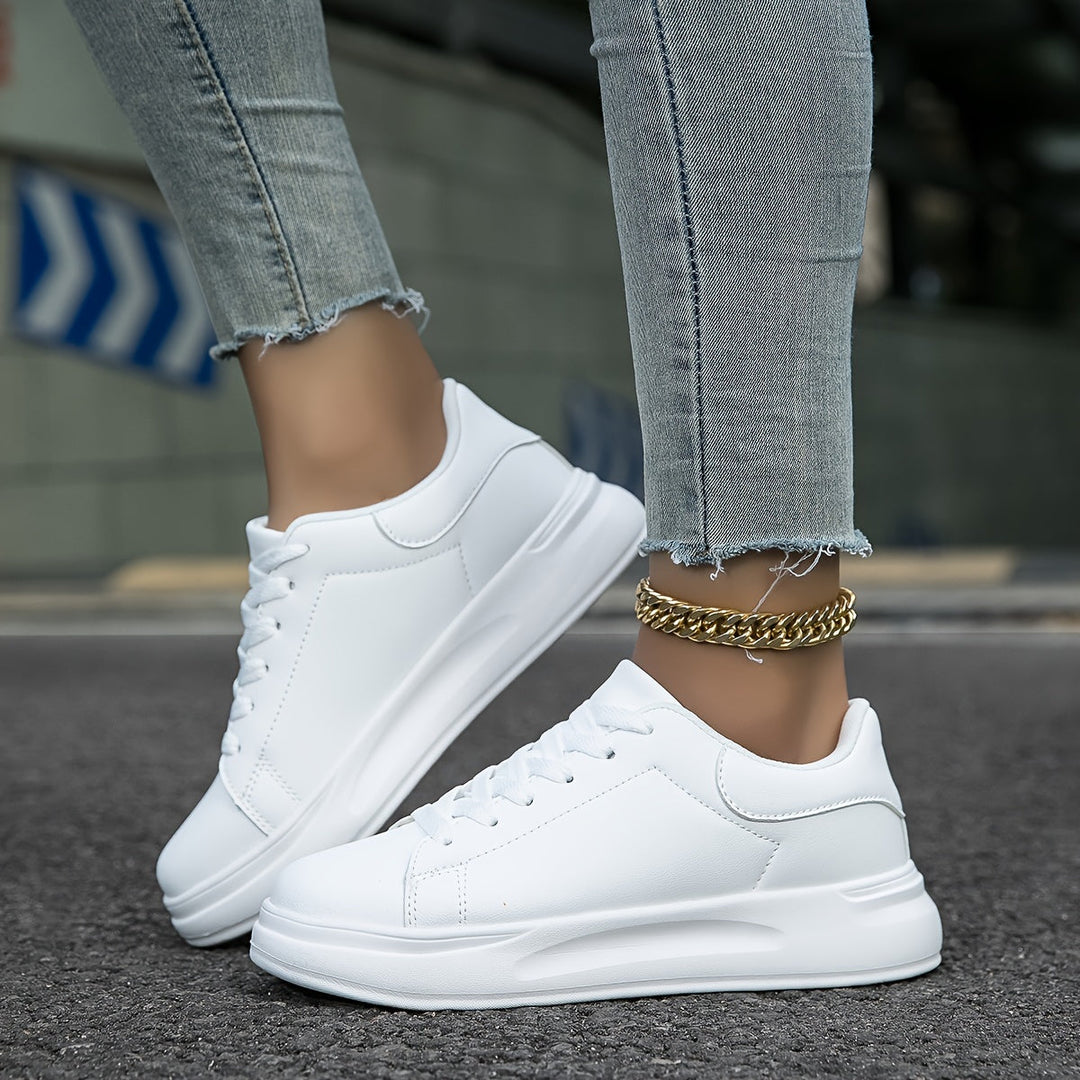 Damen Schnür-Sneaker Weiß mit glatter Oberfläche