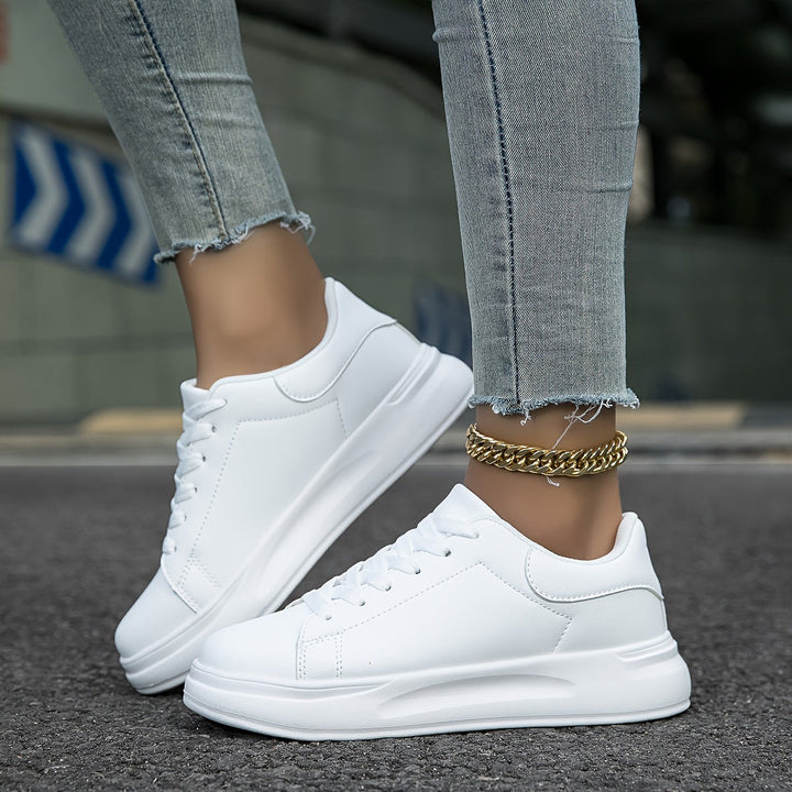 Damen Schnür-Sneaker Weiß mit glatter Oberfläche