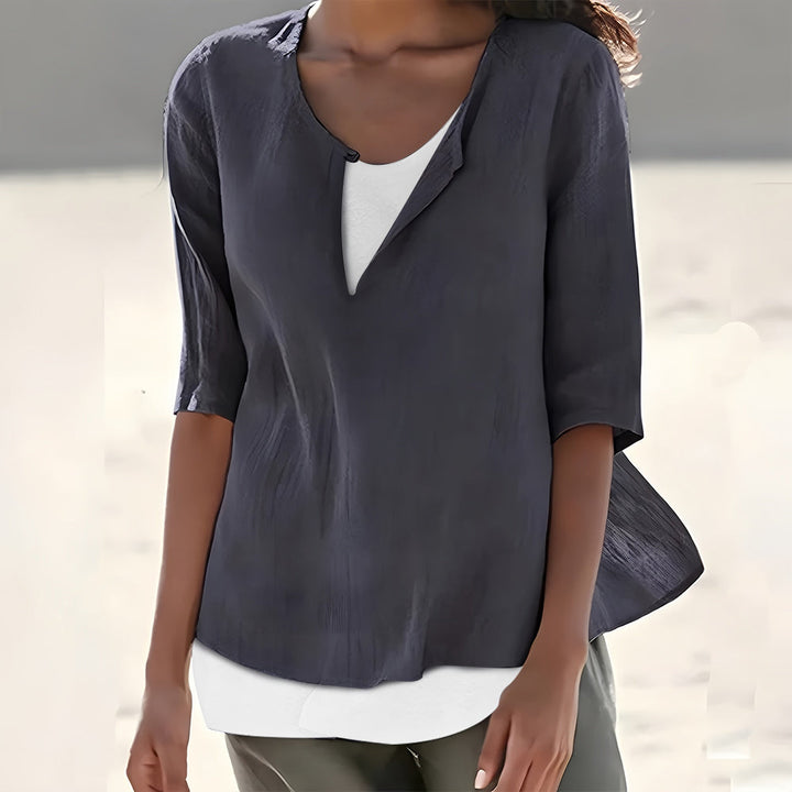 Aliams | Stilvolles, Halbärmeliges Damenoberteil Aus Baumwolle und Leinen