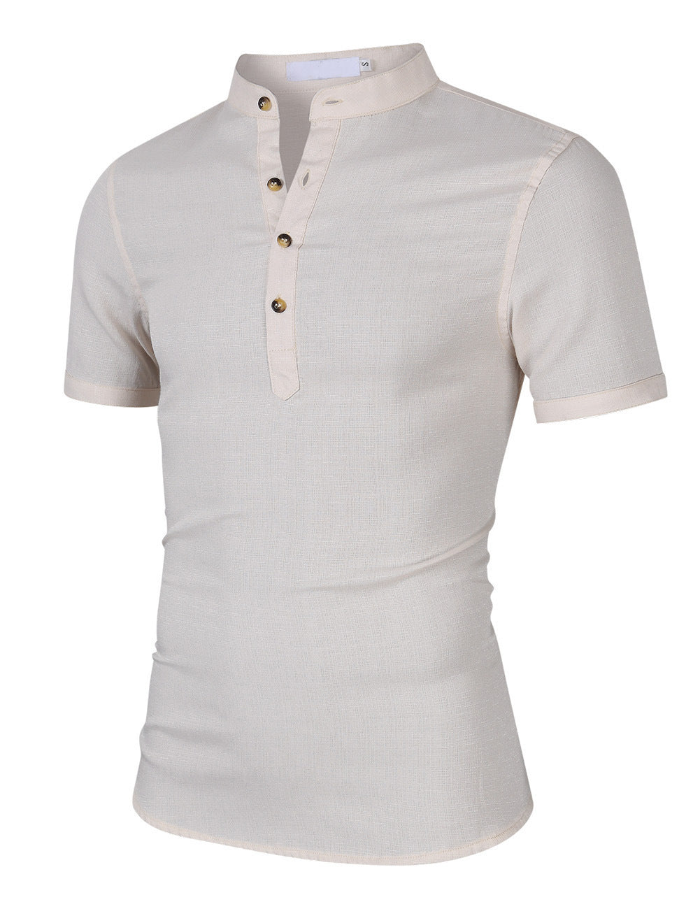 Herren Kurzarm-Henley-Shirt mit moderner Knopfleiste und Stehkragen Aliams