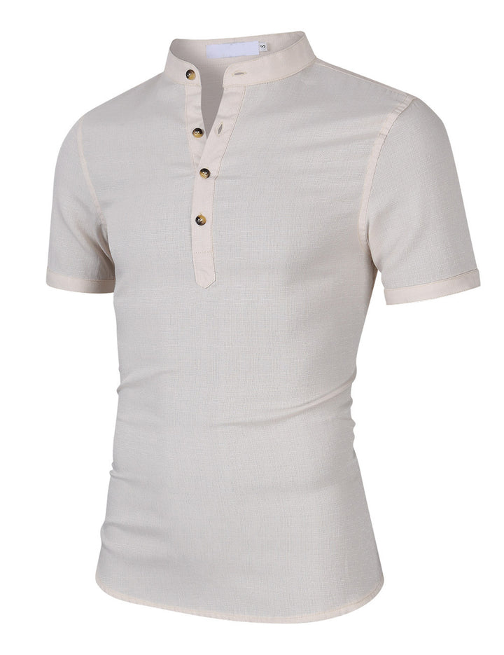 Herren Kurzarm-Henley-Shirt mit moderner Knopfleiste und Stehkragen Aliams