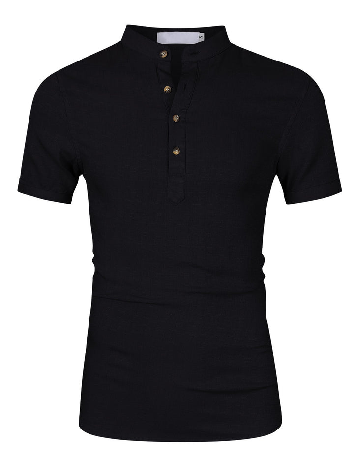 Herren Kurzarm-Henley-Shirt mit moderner Knopfleiste und Stehkragen Aliams