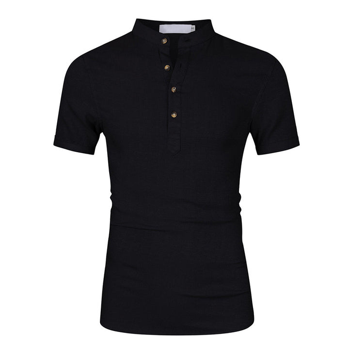 Herren Kurzarm Shirt mit Stehkragen und Knopfdetails Aliams