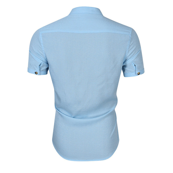 Herren Kurzarm-Henley-Shirt mit modischem Stehkragen und feiner Struktur Aliams