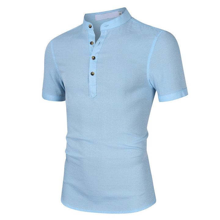 Herren Kurzarm-Henley-Shirt mit modischem Stehkragen und feiner Struktur Aliams