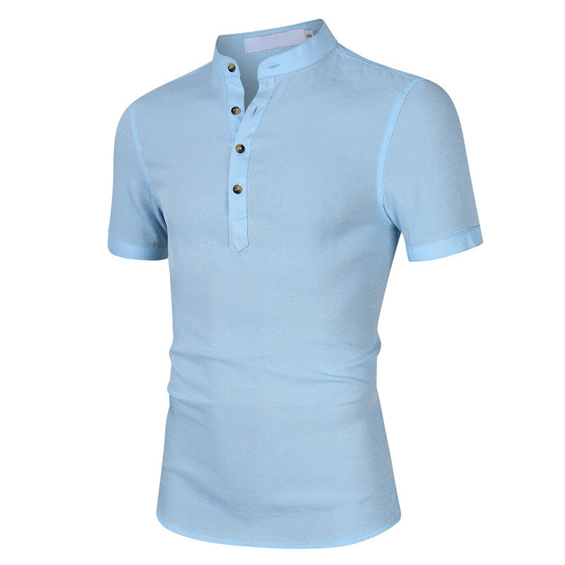 Herren Kurzarm Shirt mit Stehkragen und Knopfdetails Aliams