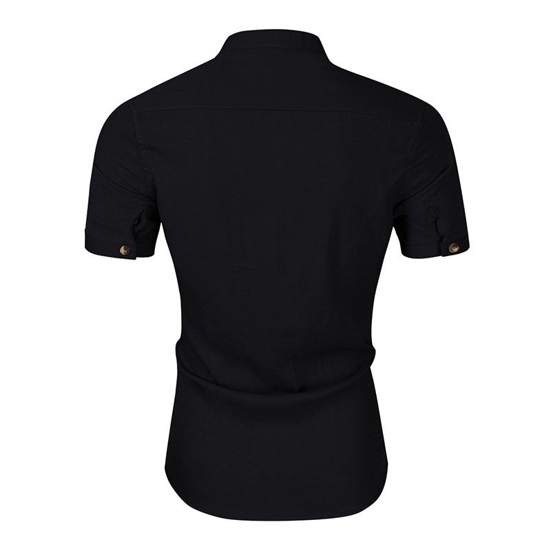 Herren Kurzarm-Henley-Shirt mit modischem Stehkragen und feiner Struktur Aliams