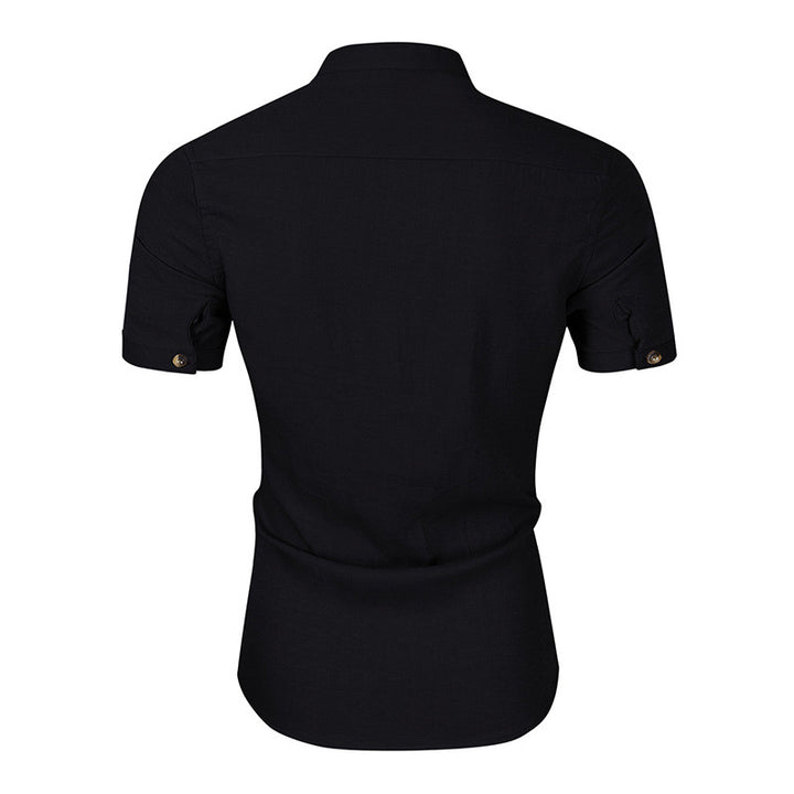 Herren Kurzarm-Henley-Shirt mit modischem Stehkragen und feiner Struktur Aliams