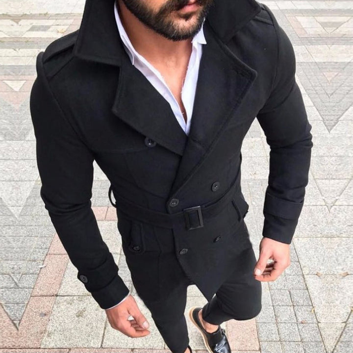 Herren Eleganter Übergangsblazer mit hohem Kragen und modischem Gürtel Aliams