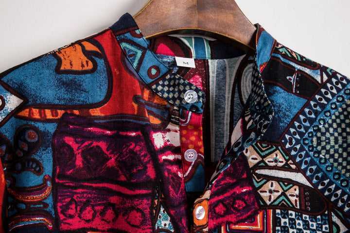 Herren Kurzarmhemd im kreativen Medley-Design mit Stehkragen und Knopfdetails Aliams