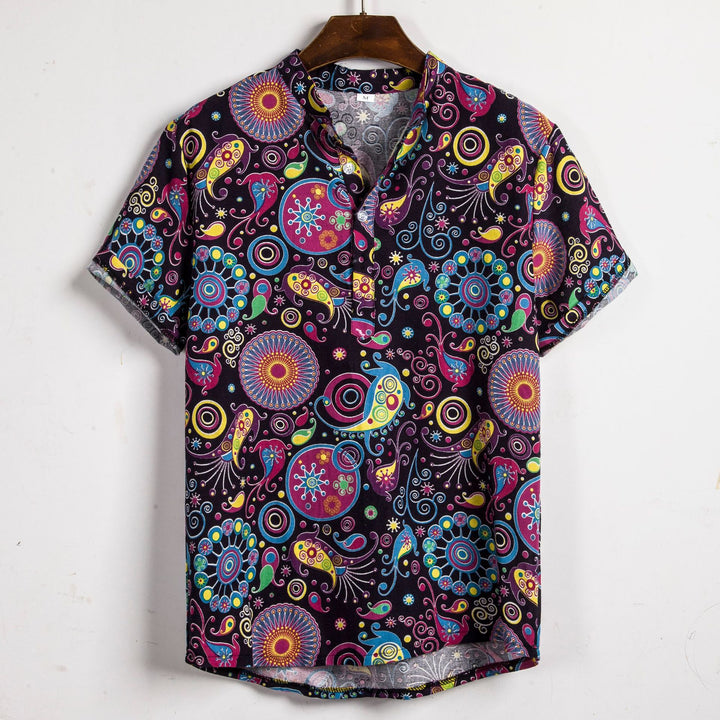 Herren Kurzarmhemd im kreativen Design mit bunten Musterelementen Aliams