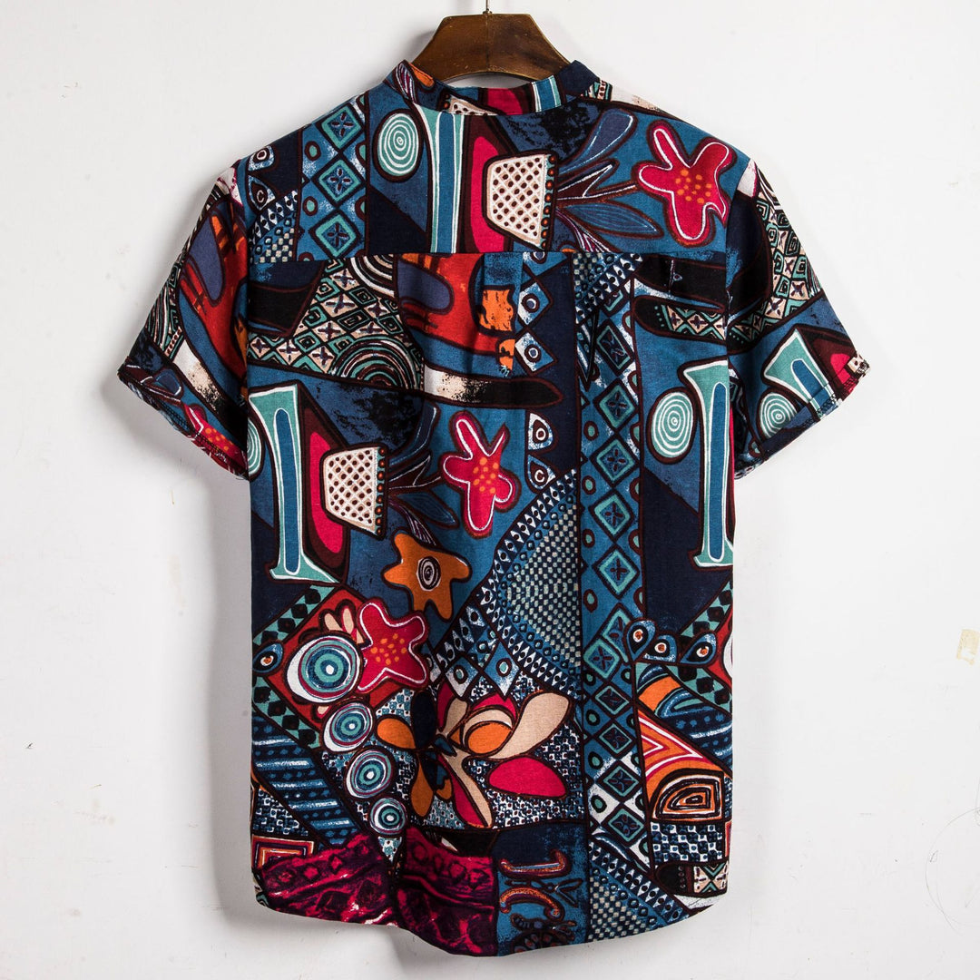 Herren Kurzarmhemd im kreativen Medley-Design mit Stehkragen und Knopfdetails Aliams