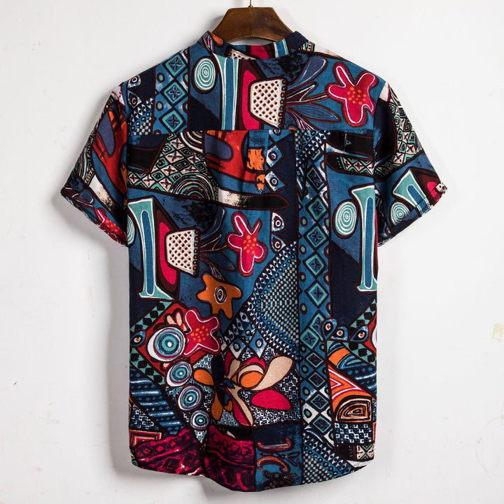 Herren Kurzarmhemd im kreativen Medley-Design mit Stehkragen und Knopfdetails Aliams