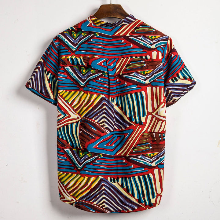 Herren Kurzarmhemd im kreativen Tribal-Design mit modernem Stehkragen Aliams
