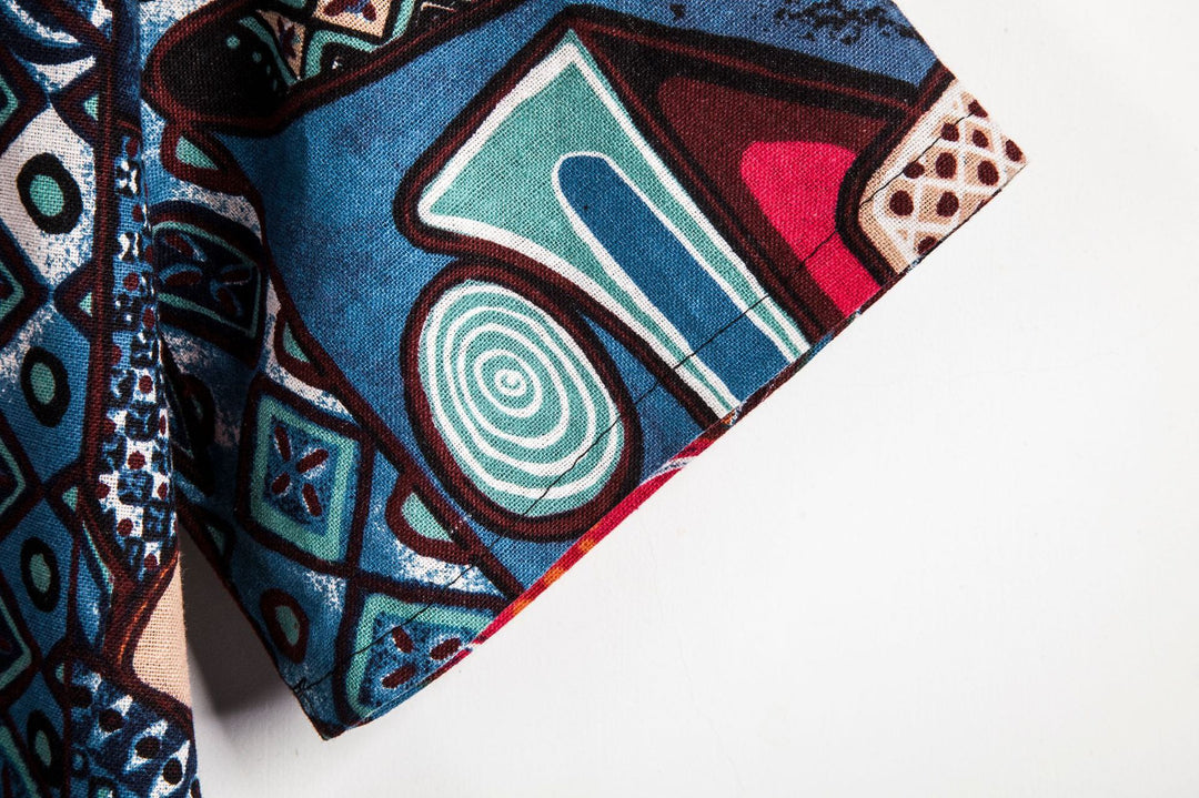 Herren Kurzarmhemd im kreativen Medley-Design mit Stehkragen und Knopfdetails Aliams