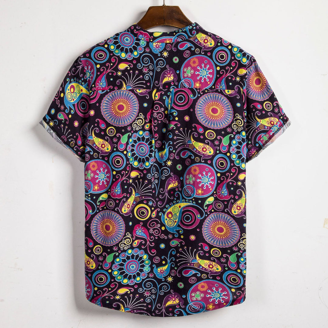 Herren Kurzarmhemd im kreativen Design mit bunten Musterelementen Aliams