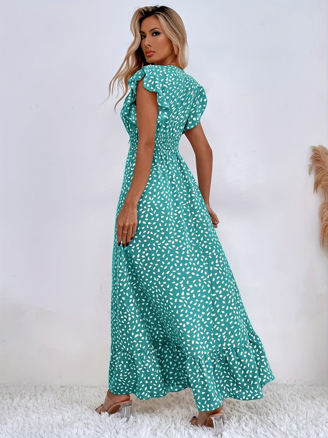 Allover Print Rüschen Kleid